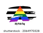 Ally Pride Flag. Hand drawn ink brush stroke Pride Flag icon, logo, sign, symbol isolated on white background. Vector illustration