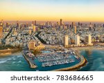 Aerial  sun set view of Mediterranean Seashore of Tel Aviv,  Israel.