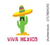 mexican cactus with sombrero... | Shutterstock .eps vector #1717804192