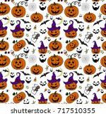 halloween seamless pattern... | Shutterstock .eps vector #717510355