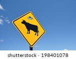 Warning Cow Sign On Blue Sky...
