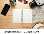 top view of travel accessories... | Shutterstock . vector #722057695
