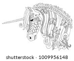 unicorn with butterflies. hand... | Shutterstock .eps vector #1009956148
