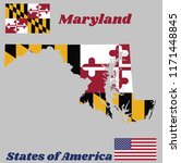 Map outline and flag of Maryland, Heraldic banner of George Calvert, 1st Baron Baltimore. With American flag.