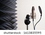 Recording studio equipment: microphone, acoustic foam, headphones