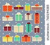 gift boxes retro stickers in... | Shutterstock .eps vector #760194385