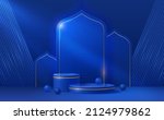 3d blue islamic stage podium... | Shutterstock .eps vector #2124979862
