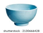 Small photo of Ceramic bowl with cracked pattern, Blue bowl isolated on white background with clipping path, Side view