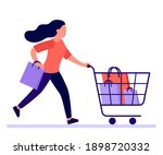 woman hurry run to sale in shop.... | Shutterstock .eps vector #1898720332
