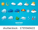 Paper Cut Weather Icons Set On...