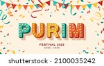 happy purim card or banner with ... | Shutterstock .eps vector #2100035242