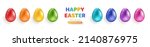 happy easter colored eggs set ... | Shutterstock .eps vector #2140876975