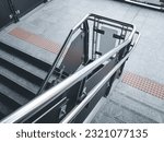 Stainless steel railing at station. Fall Protection. 