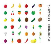 fruit and vegetable icons set. | Shutterstock .eps vector #664013542
