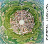 Small photo of Palmanova, Italy. Panorama from the top. Palmanova - an Italian commune in Udine. It was laid down by the government of the Republic of Venice as an exemplary fortification project of its time in 1593