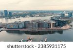 Small photo of Amsterdam, Netherlands - July 22, 2023: Nieuwmarkt en Lastage area. Bay IJ (Amsterdam), Aerial View