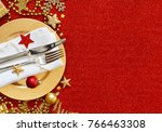red and golden festive table... | Shutterstock . vector #766463308