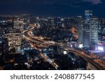 Night Tel Aviv aerial panorama