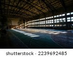 Small photo of Large old ruined gymnasium in abandoned school.