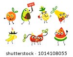 set of fruit characters having... | Shutterstock .eps vector #1014108055