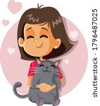 Happy Girl Holding A Cat Vector ...