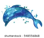 Watercolor Blue Dolphin. 