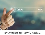 business hand clicking Q&A or Question and Answer button on search toolbar with vintage style effect