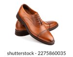 men's classic leather handmade shoes on white isolated background