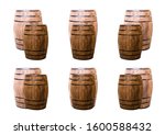 set of brown oak barrels on a... | Shutterstock . vector #1600588432