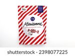 Small photo of Norway 8 december 2023: Fazer Marianne Chocolate filled mint candy on white background