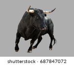Black bull on isolated gray background.