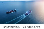 Small photo of Two cargo large ship running opposite direction concept import export cargo container service and transportation in the ocean logistics and transport trade to custom forwarder mast