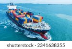 Small photo of Cargo container Ship, cargo vessel ship carrying container and running for import export concept technology freight shipping sea freight by Express Ship. front view
