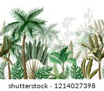 seamless border with tropical... | Shutterstock .eps vector #1214027398