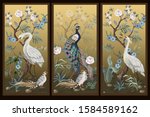 folding screen in chinoiserie... | Shutterstock .eps vector #1584589162