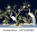 border with white peacocks and... | Shutterstock .eps vector #1971235385