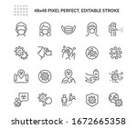 Simple Set of Coronavirus Safety Related Vector Line Icons. 
Contains such Icons as Washing Hands, Outbreak Map, Man and Woman Wearing Face Mask and more. Editable Stroke. 48x48 Pixel Perfect.