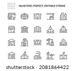 Simple Set of Buildings Related Vector Line Icons. 
Contains such Icons as Church, Sport Stadium, Medical Hospital and more. Editable Stroke. 48x48 Pixel Perfect.