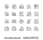 Simple Set of Factories Related Vector Line Icons. 
Contains such Icons as Truck Terminal, Power Station, Mine, Warehouse, Greenhouse and more.
Editable Stroke. 48x48 Pixel Perfect.