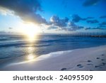 Beach Sunrise With Blue Sky