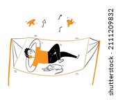 happy man lying on the crib... | Shutterstock .eps vector #2111209832