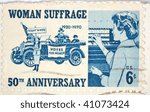 Small photo of UNITED STATES OF AMERICA - CIRCA 1970: A stamp printed in the United States of America shows image celebrating the 50th anniversary of female suffrage in the USA, series, circa 1970