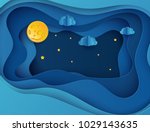 paper art moon  fluffy clouds... | Shutterstock .eps vector #1029143635