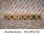 Small photo of unicode - cube with letters and words from the computer, software, internet categories, wooden cubes