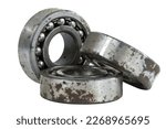Small photo of Bearing on a white background. Old worn bearing covered with rust