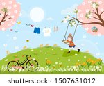 cute cartoon spring landscape... | Shutterstock .eps vector #1507631012