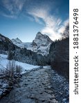 Small photo of winter in Rosenlaui with Wellhorn and mountain creek Rychenbach, Switzerland