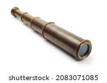 Antique naval spyglass telescope on a white background