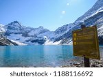 Small photo of Lake McArthur and guideboard for trekking in autumn - Lake O’Hara Area in Yoho National Park, Canadian Rockies, British Columbia, Canada