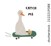 Funny Goose Riding A Skateboard....
